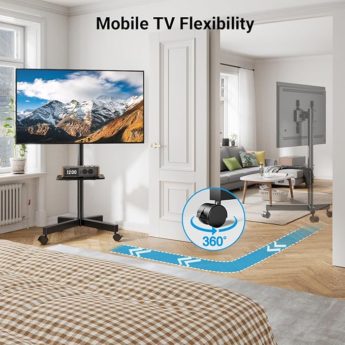 PERLESMITH Mobile TV Stand for 23-60 Inch LCD LED Flat/Curved Screen TVs