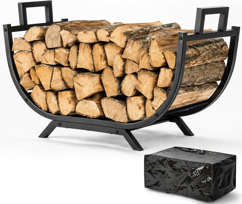 31 Inch Firewood Rack Outdoor Metal Wood Rack with Covers