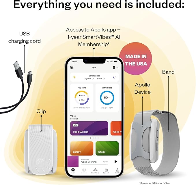 Apollo Neuro Wearable & 12-Month SmartVibes AI Membership – Sleep Aid &am...