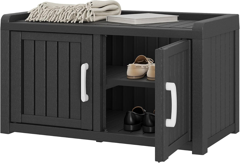 Outdoor Shoe Bench, Waterproof UV-Resistant Indoor Resin Shoe Cabinet, Entryw...