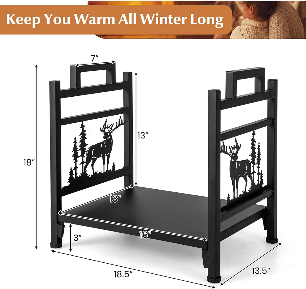 IRONMAX 18" Heavy Duty Firewood Rack with Bottom Tray and Handles