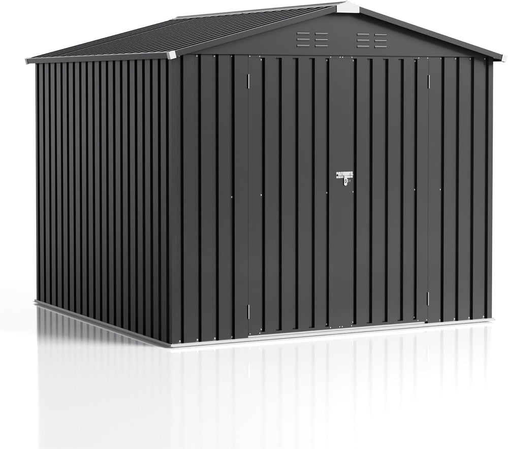 JUMMICO 8x8 FT Outdoor Storage Shed, Tool Metal Sheds, Black
