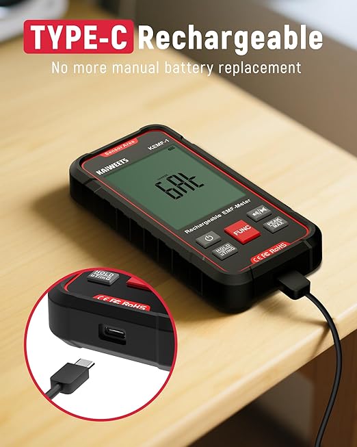 KAIWEETS EMF Detector, 3-in-1 Handheld EMF Meter Detects EF, WiFi Signal