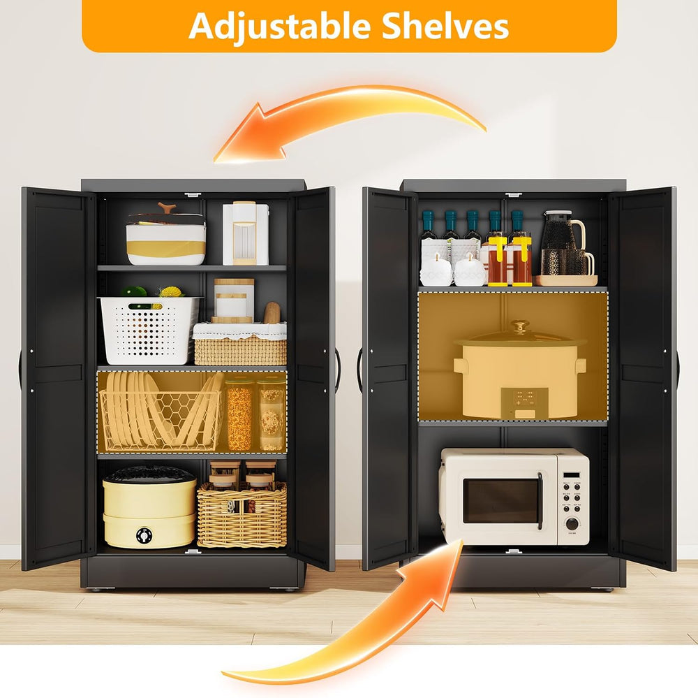 Ckzbx Black Metal Cabinets with Doors and Shelves, 43.3" H Storage Cabin...