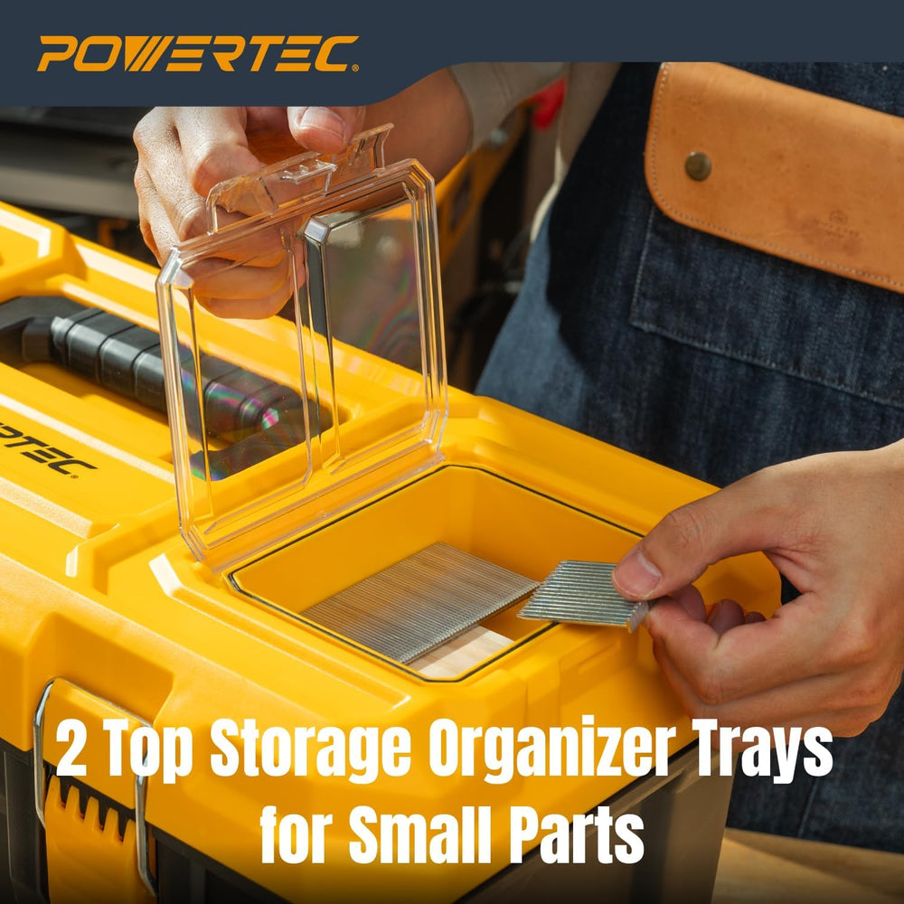 POWERTEC 22-Inch Tool Box with Trays - Lockable, Metal Latch, Organizer, Port...