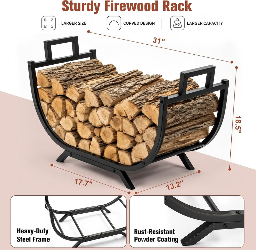 31 Inch Firewood Rack Outdoor Metal Wood Rack with Covers