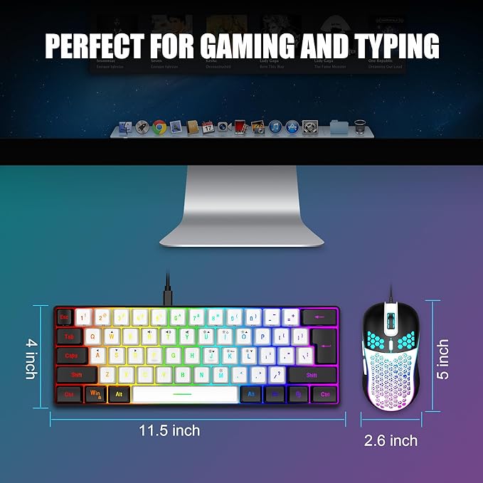 RedThunder 60% Gaming Keyboard and Mouse Combo, Ultra-Compact 61-Key RGB