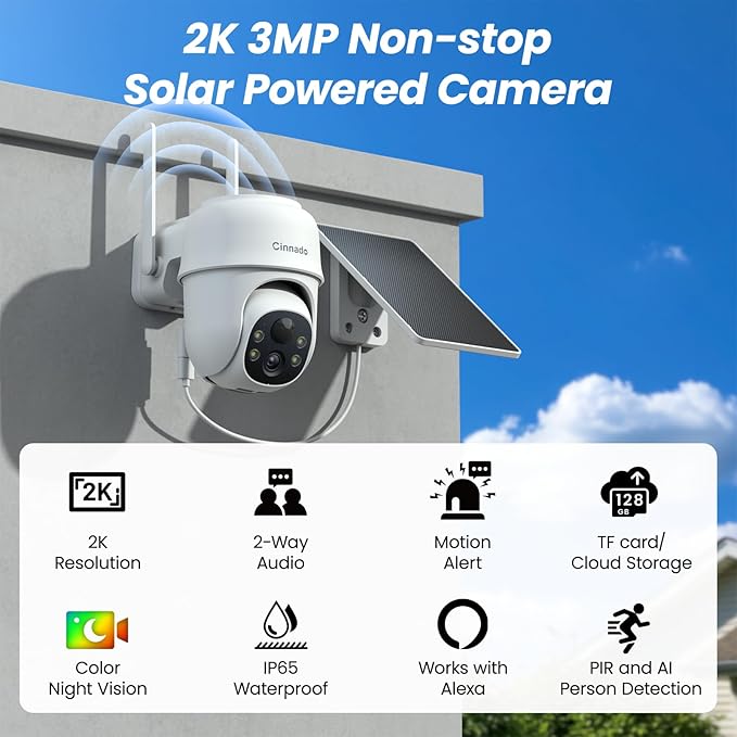 2K Cameras for Home Security-2.4G WiFi Outdoor Camera Wireless Solar/Battery ...