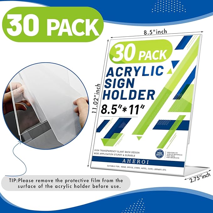 Aheroi Acrylic Sign Holder 8.5 x 11, Plastic Stands Flyer Display, Office (30...