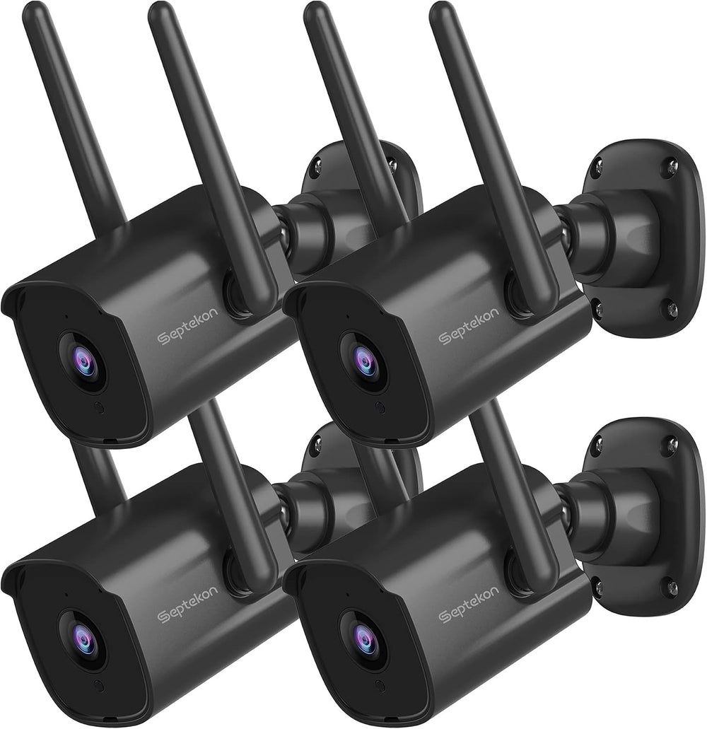 Septekon 2K Outdoor WiFi Security Camera, Plug-in Bullet Camera, 4 Pack