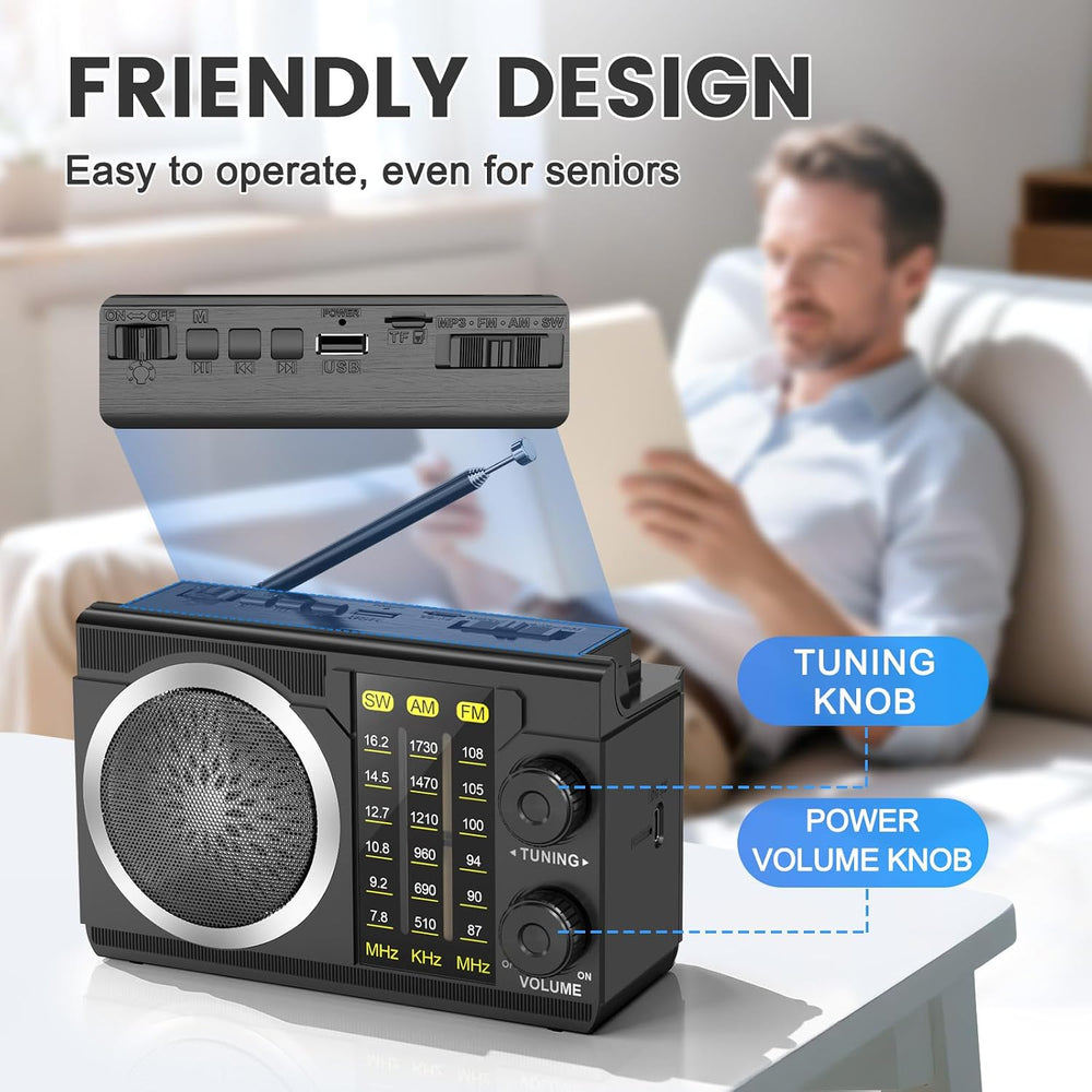 PRUNUS J-135 AM FM Radio Portable Bluetooth,Solar/AA Battery Operated