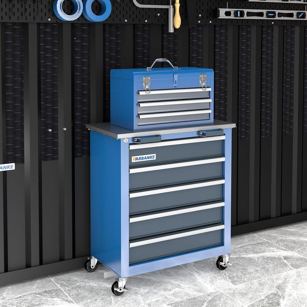 LARBANKE Metal Tool Box,3 Drawer Tool Box with Top Storage Tray, Portable Too...
