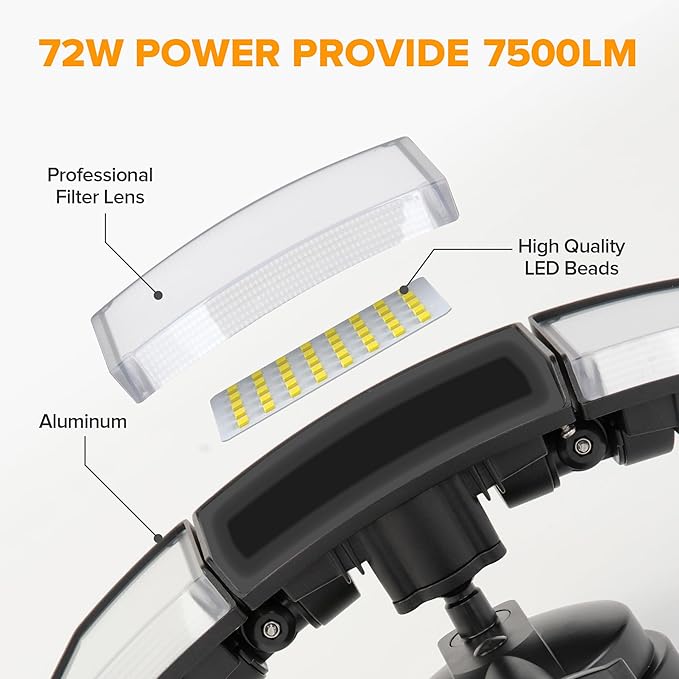 LUTEC 72W 7500LM LED Security Lights Motion Sensor Light Outdoor, 5000K Daylight
