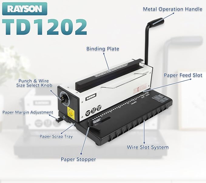 Rayson TD1202 Binding Machine, 3:1 Pitch Wire Binder, Punching 12