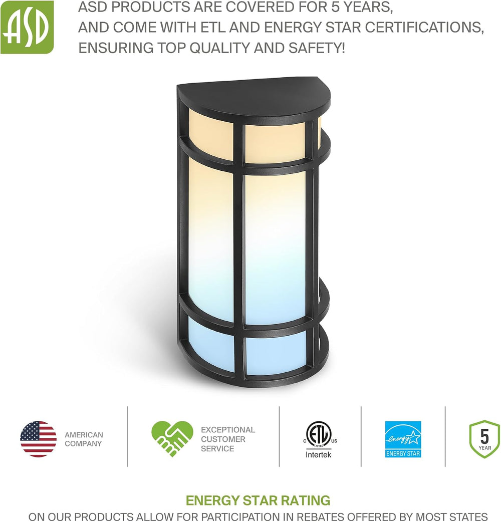 ASD 24" LED Outdoor Wall Light 4 Pack | Half Cylinder 3CCT, Porch | Black