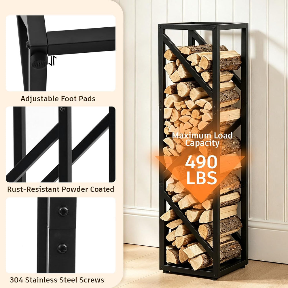 Firewood Rack Indoor, 47 Inch Heavy Duty Fireplace Log Holder Anti-Tip Hook