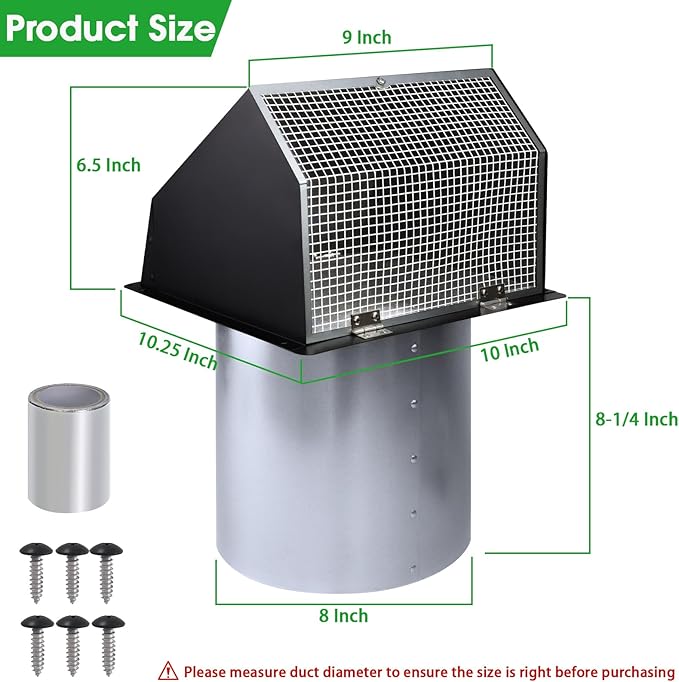 8 Inch Wall Vent Hood Wall Exhaust Vent Cover Outdoor Hooded Wall Vent