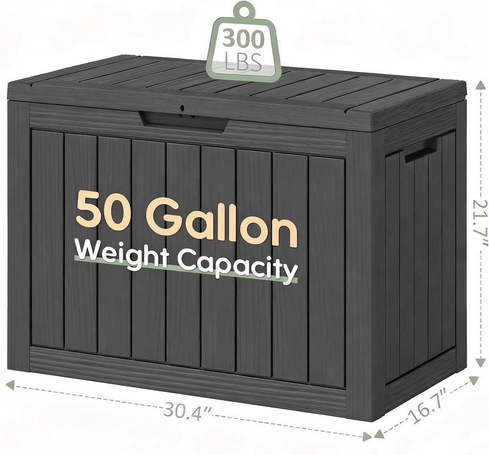 Waterproof Outdoor Storage Box, Resin Patio Bin,50 Gal,Black