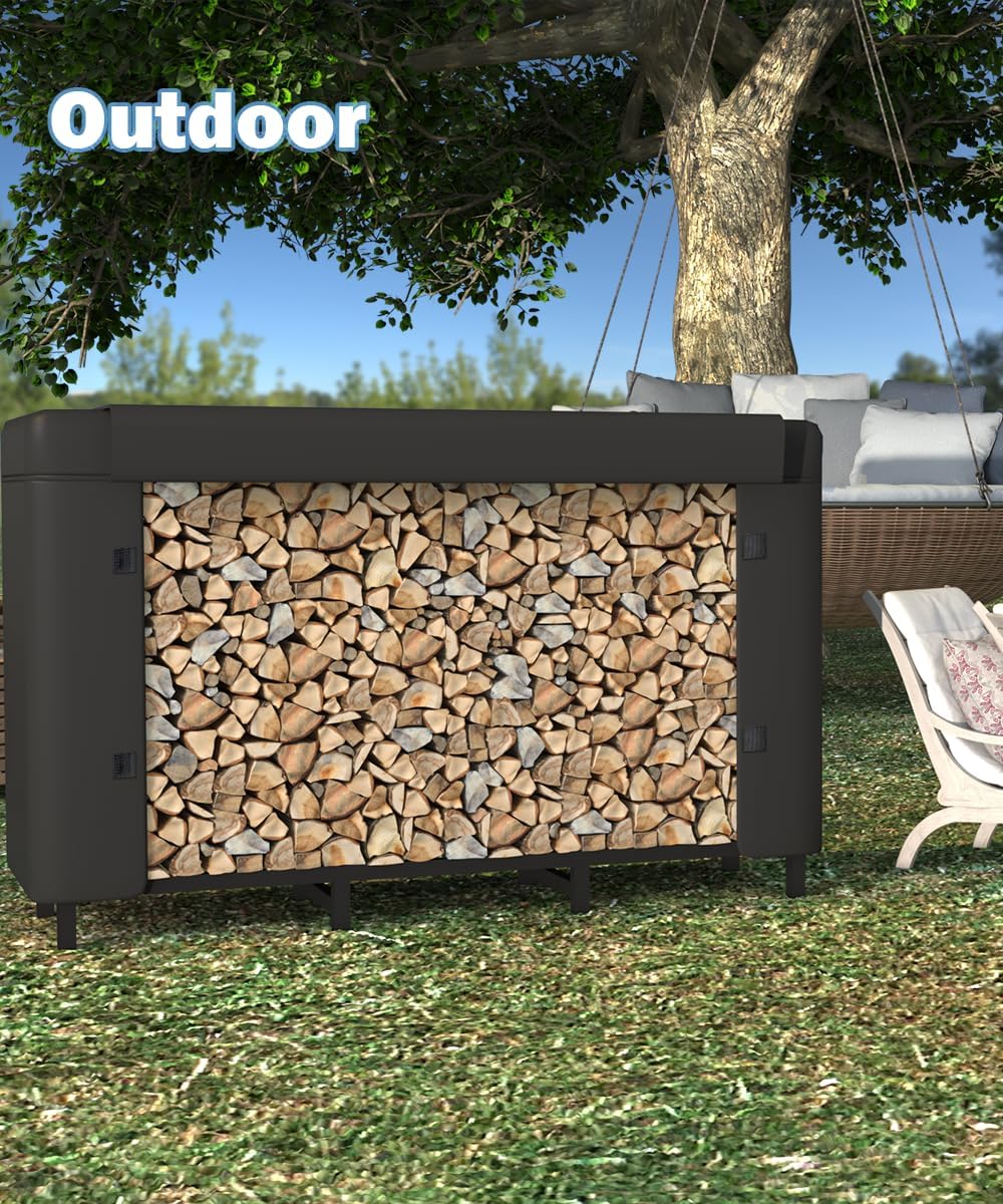 4ft Firewood Rack Holder with Cover, Adjustable Heavy Duty Fire Log Stacker S...