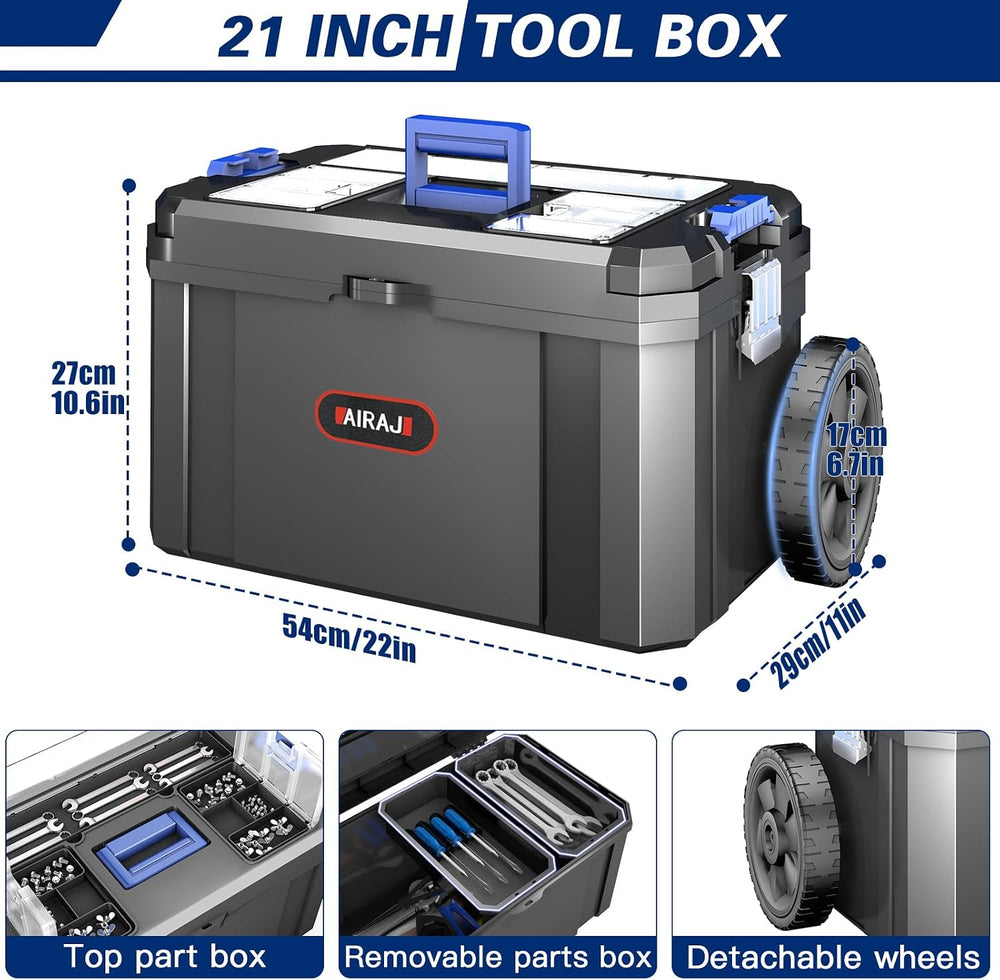 AIRAJ 3-In-1 Rolling Tool Box with Wheels, Stackable Tool Box,17+19+21"