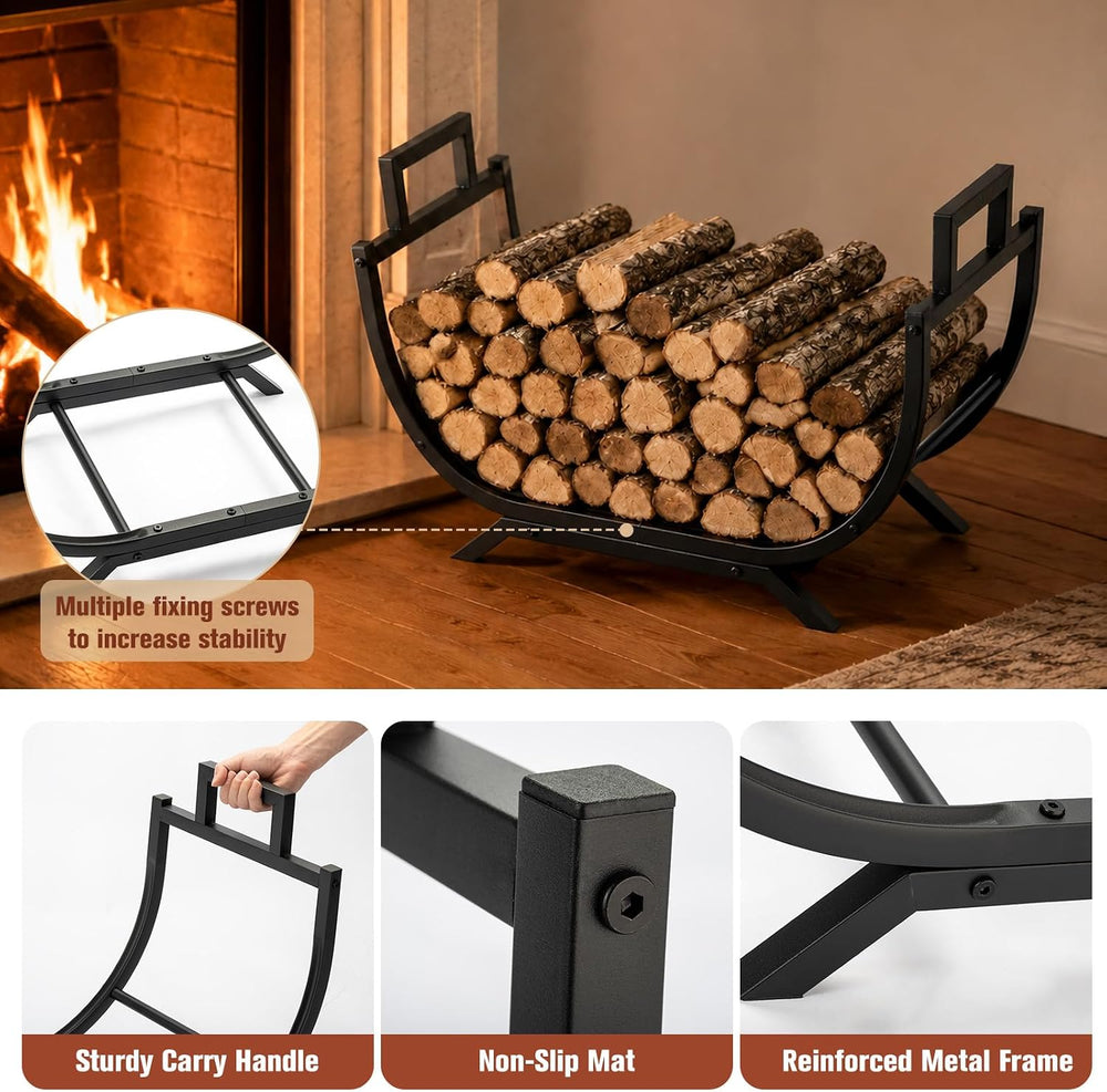 31 Inch Firewood Rack Outdoor Metal Wood Rack with Covers