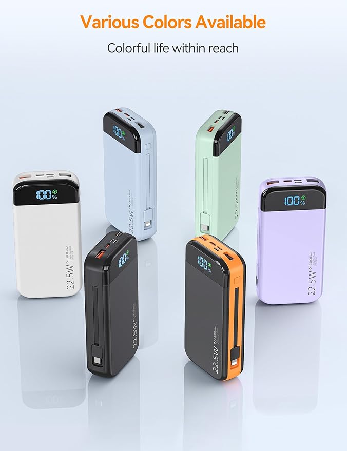 LENGSUM Portable Charger Power Bank Built-in Cables, 32000mAh 22.5W USB C Fast