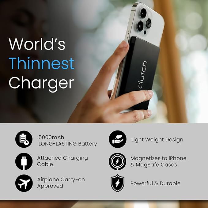 Clutch - Pro USB-C Portable Charger - Compatible - Power Bank Magnetic Battery