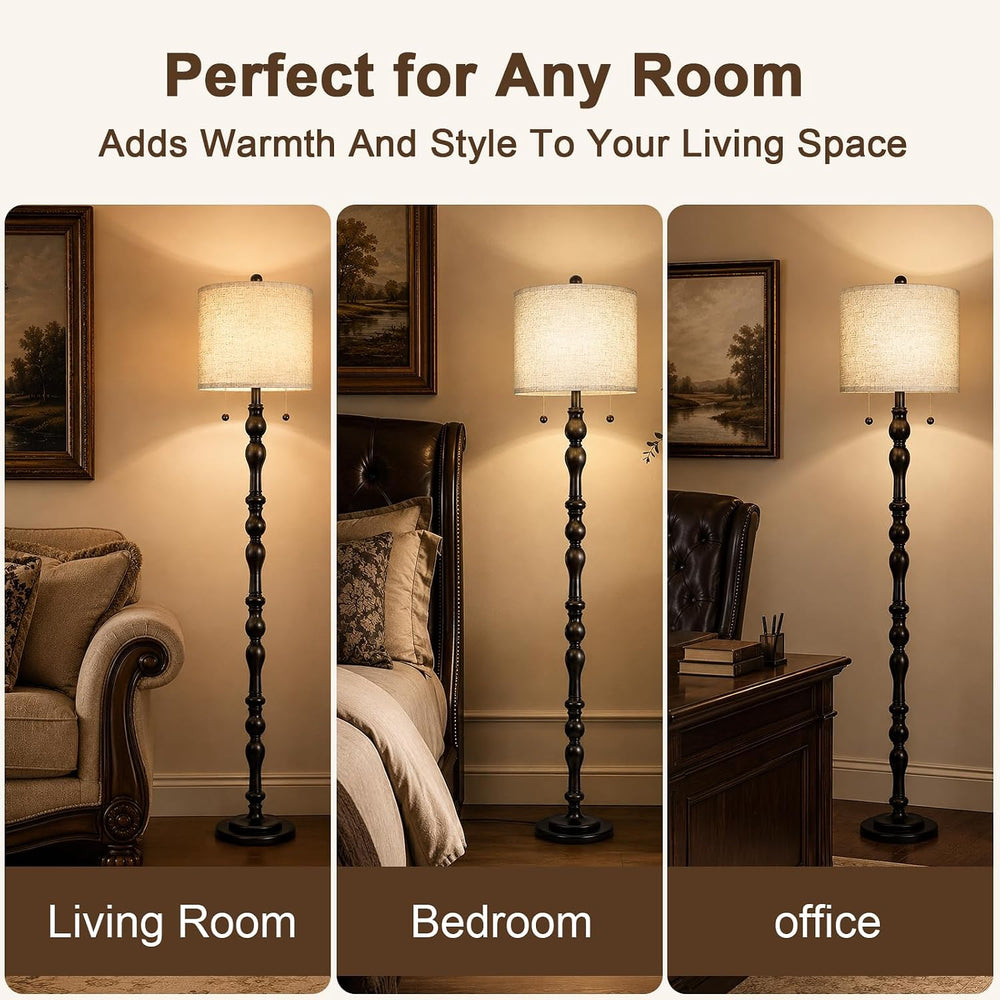 Scenekoy 65.5" Retro Farmhouse Real Wood Floor Lamp for Living Room Offi...