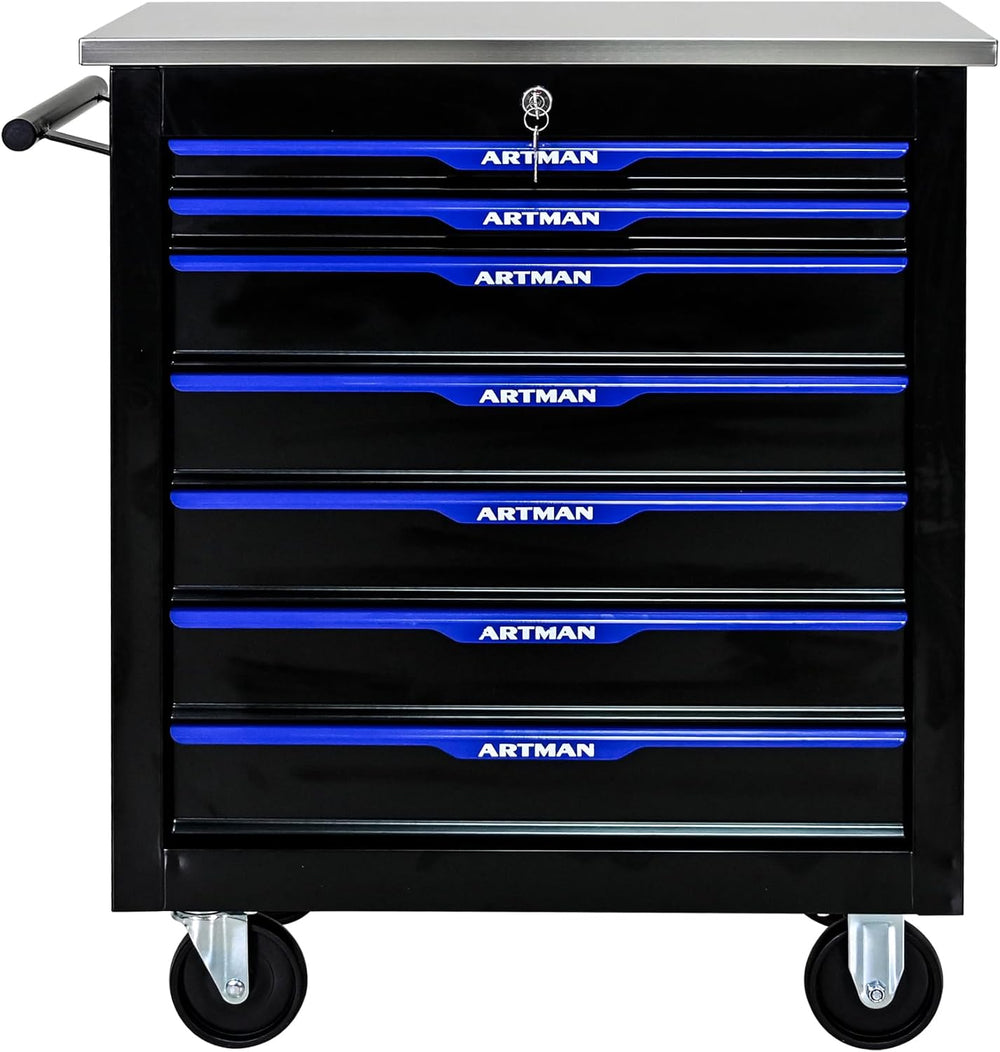 RYH 7 Drawers Rolling Tool Chest (Black-Blue, 7-Drawers 30.7" H×25.9&quo...