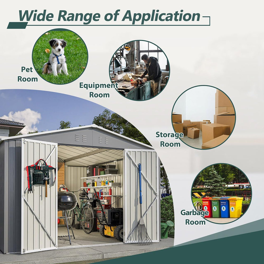 10x10 FT Storage Sheds & Outdoor Storage - Metal Shed with Lockable Door,...