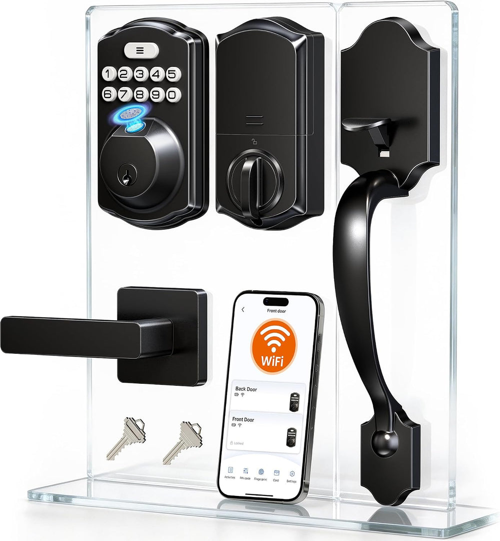 Veise VE012W-H Wi-Fi Smart Front Door Lock Set with Handle, Matte Black