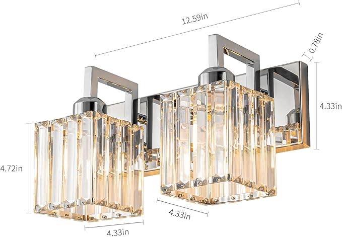 FDPBY Modern Bathroom Vanity Light 2-Lights Chrome Crystal Wall Lamp Bathroom