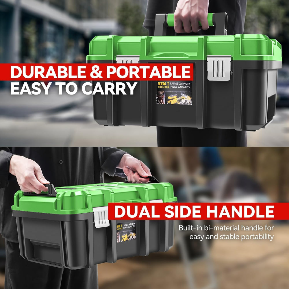 Auto Dynasty 17" Tool Box 2Pcs Lockable, Portable w/Removable Tray, Green