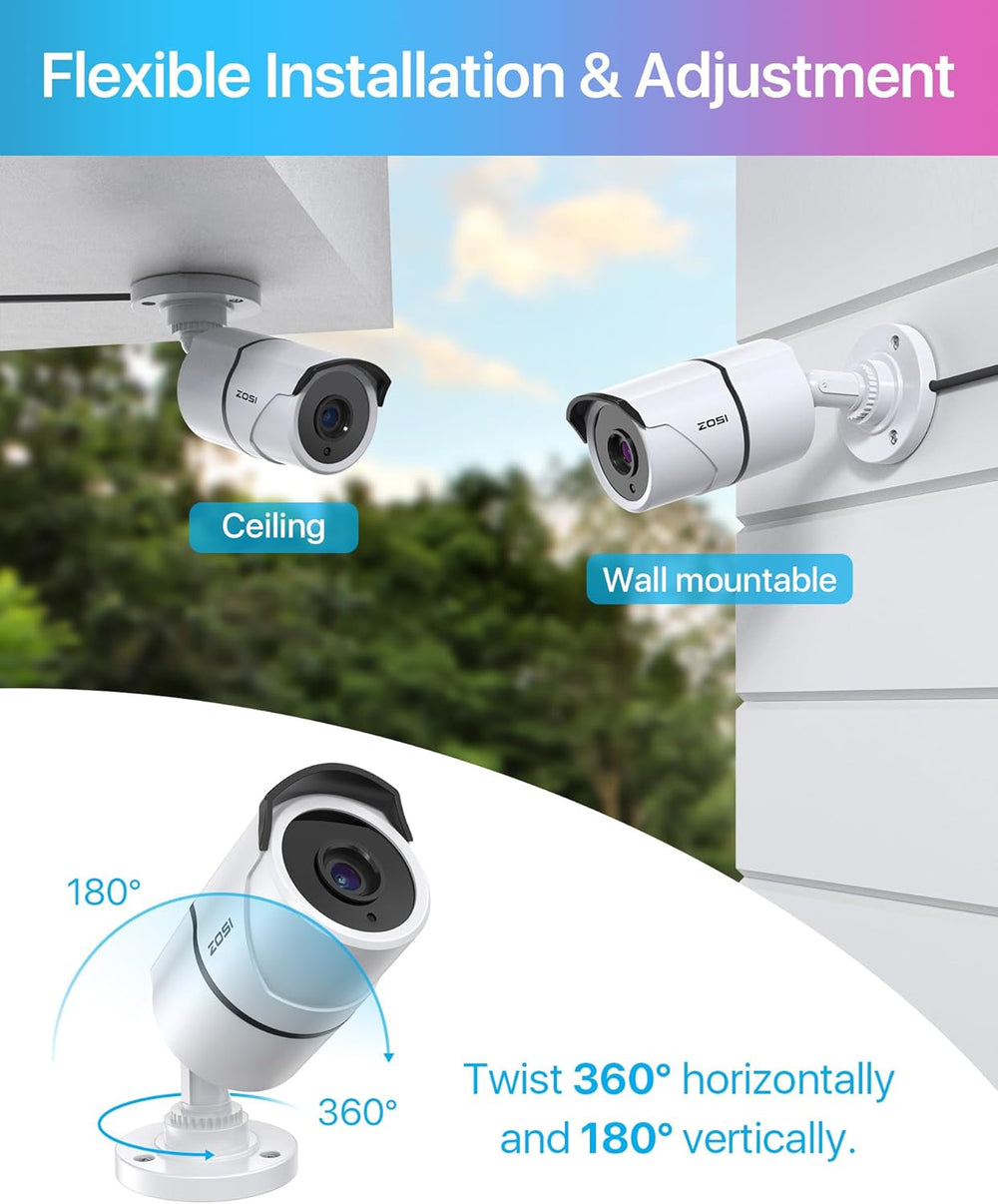 ZOSI 4 Pack 2.0MP 1080P HD-TVI Security Cameras with Audio, 100ft Night Visio...