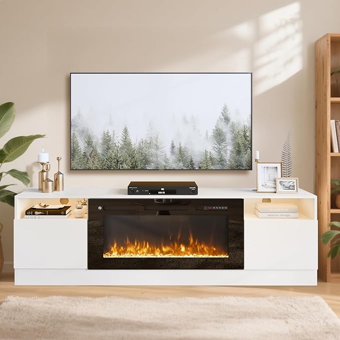 YISUFO 70" TV Stand with 36" Electric Fireplace, Large Modern Media