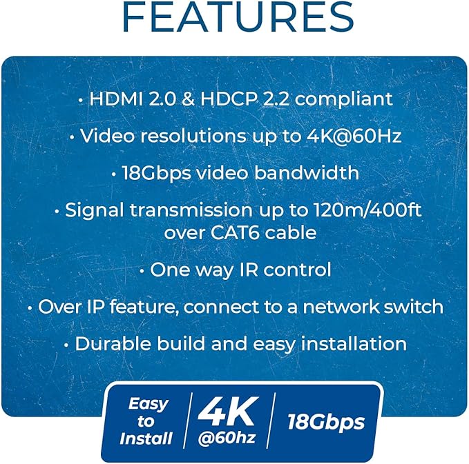 OREI Receiver only for EX-500-K 4K HDMI Extender Over IP CAT6 by One to Many