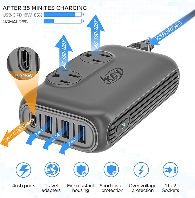 220V to 110V Converter, Key Power 230-Watt Step Down Voltage Converter & ...