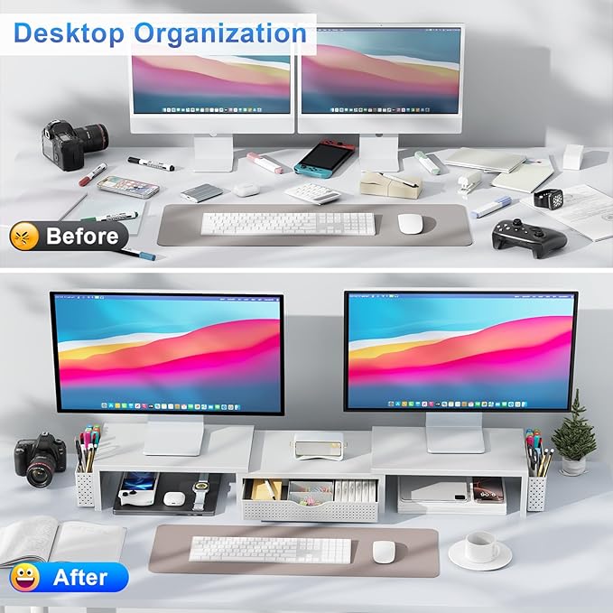 gianotter Dual Monitor Stand Riser, Desk Organizer