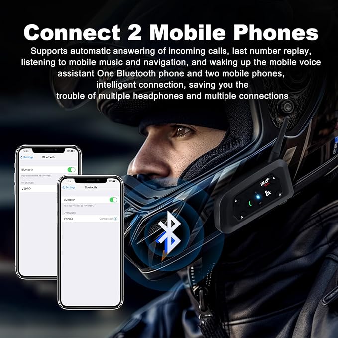 EJEAS V6 Pro Motorcycle Bluetooth Headset, Upgraded 2 Riders Intercom Helmet