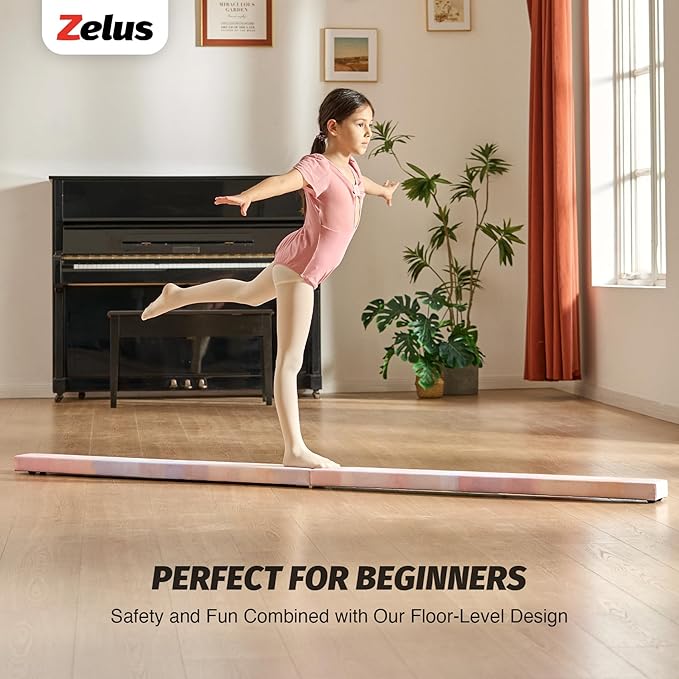 ZELUS 8' Folding Gymnastics Balance Beam, Floor Balance Beam w/Carry Handles