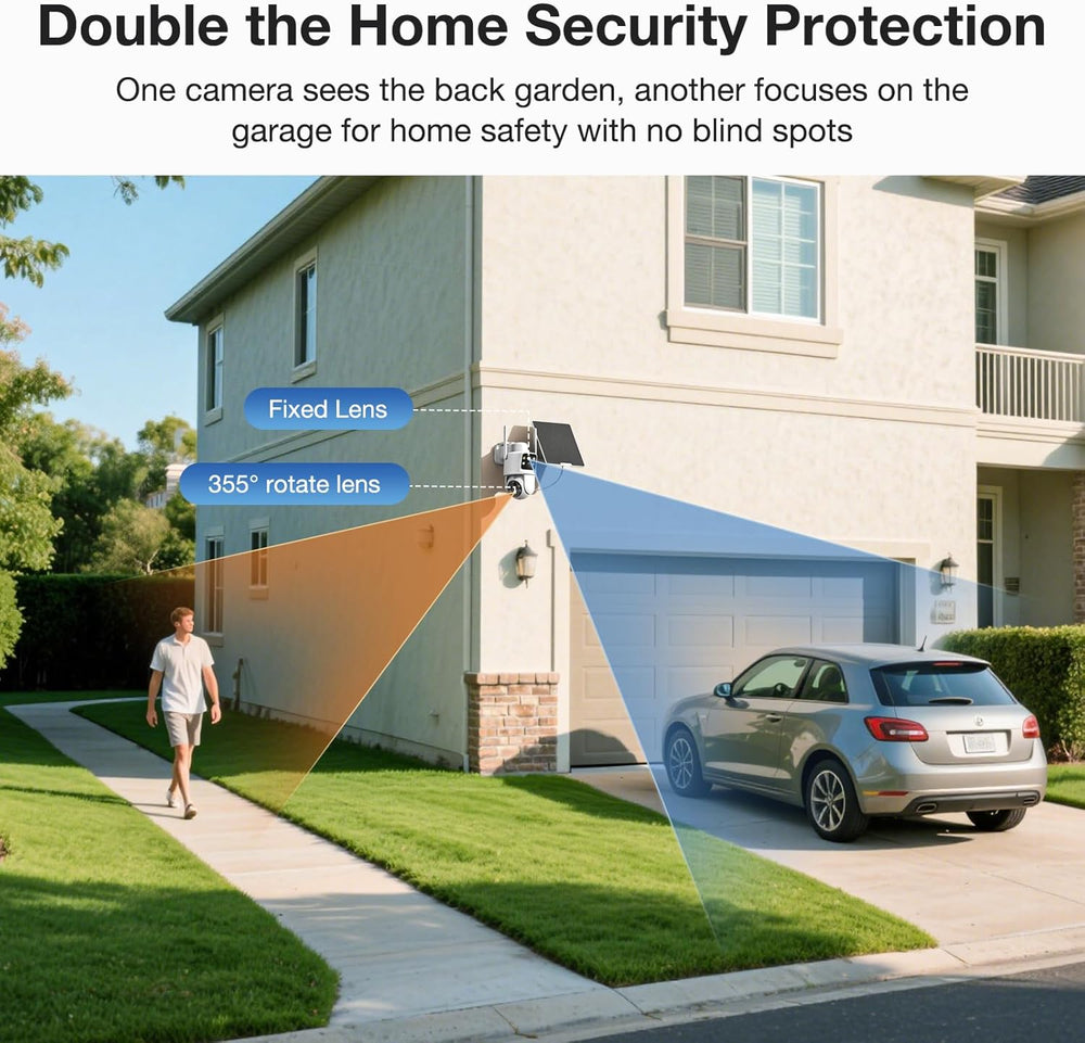 TKENPRO Dual Lens Solar Security Cameras Wireless Outdoor, 2K Full HD Video, ...