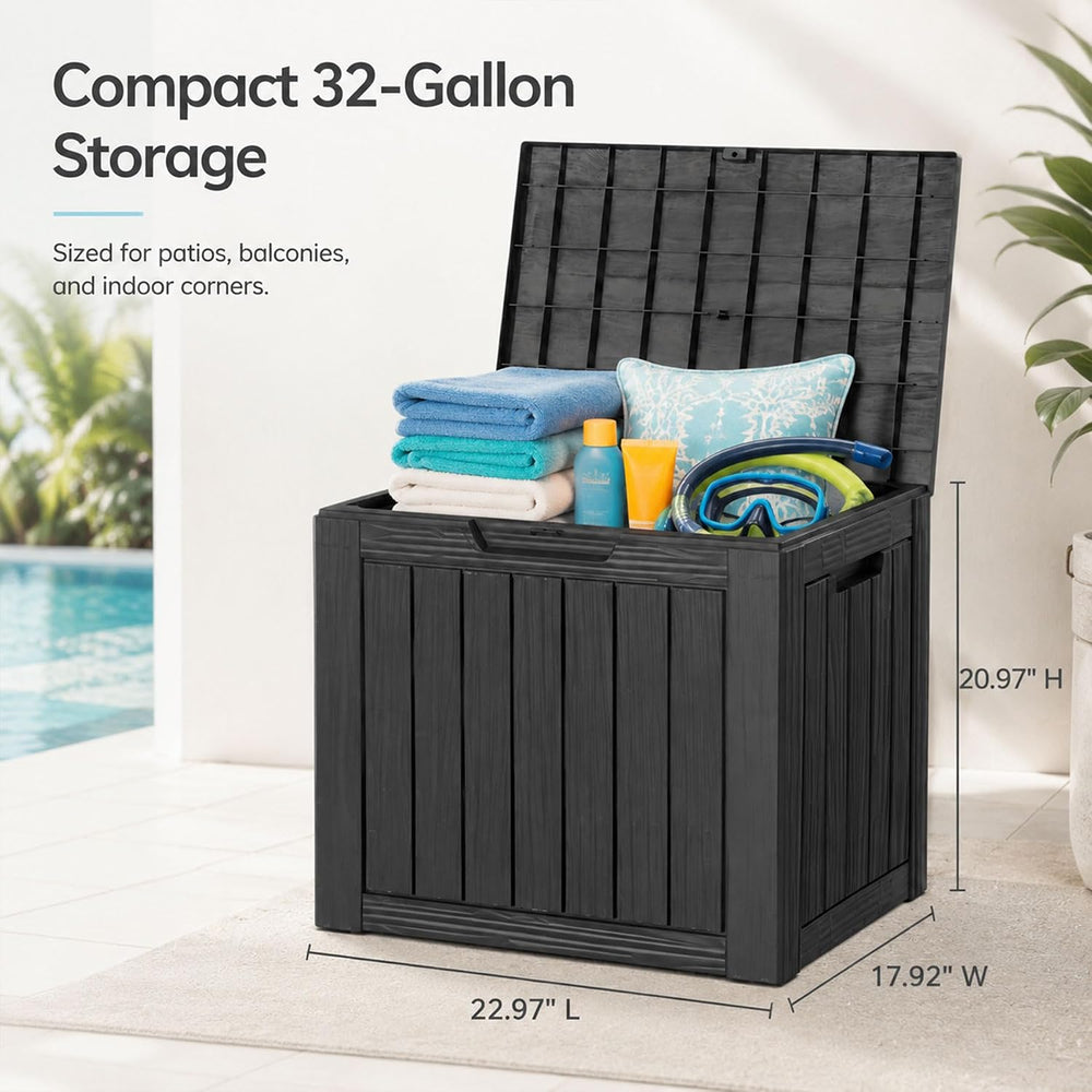 Outdoor Storage Box Resin Deck Box Waterproof Black 32 Gallon