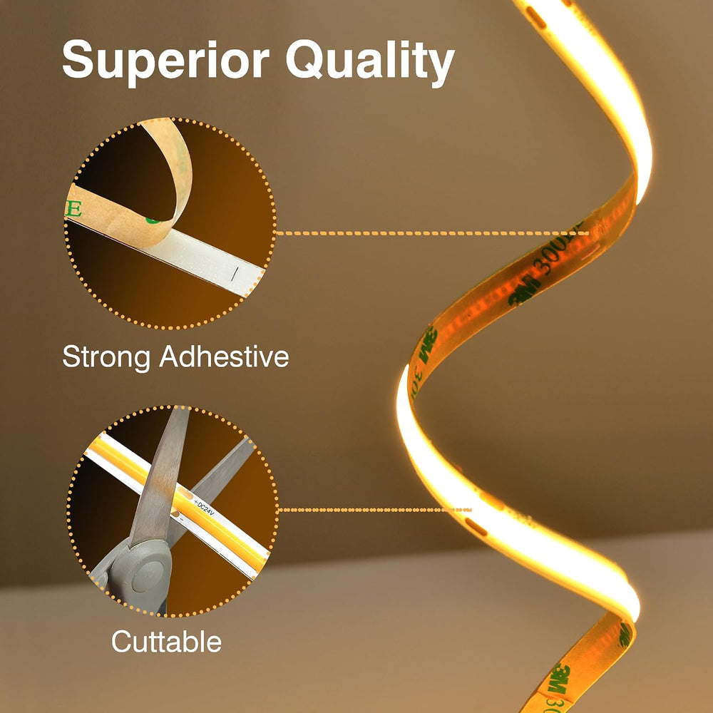 Pandery COB LED Strip Lights Warm White, 24V Dimmable led Light Strip KIT