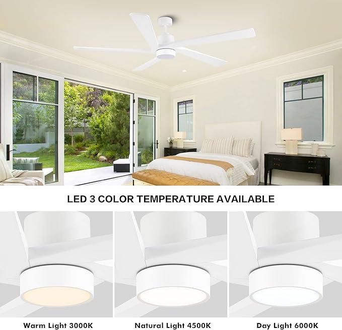 WINGBO 54" DC Ceiling Fan with Lights and Remote Control, 5 Carved Wood ...