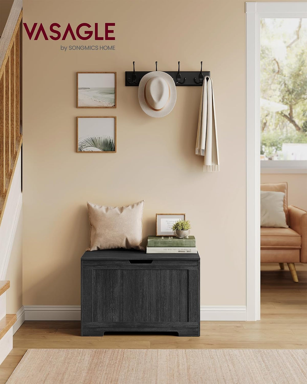 VASAGLE Storage Chest, 29.9 Inches Width Bench with 2 Safety Hinges