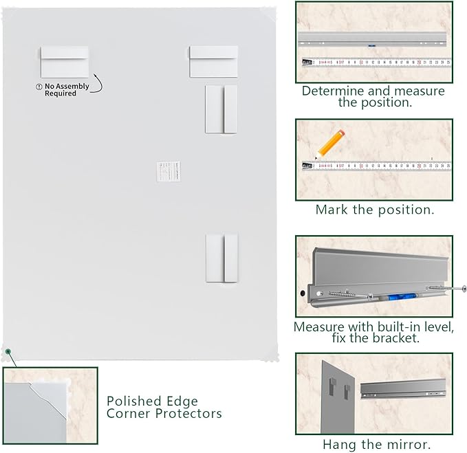 Mirrorons Frameless Wall Mirror 18" x 24", Modern Rectangle Bathroo...