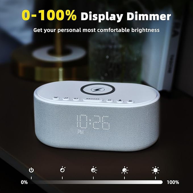 Sound Machine Alarm Clock Wireless Charger: Bluetooth 10W Stereo Sound Speaker