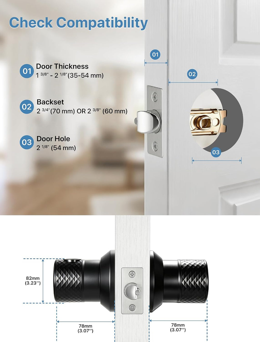 Smart Fingerprint Door Lock,Keypad Door Knob with App for Bedroom