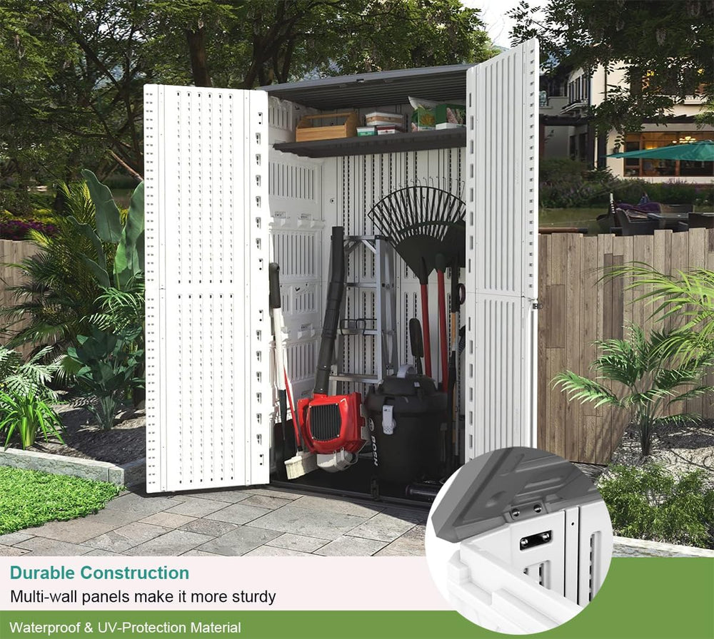 KINYING Outdoor Storage Cabinet Waterproof, Resin Vertical Outdoor Storage Sh...