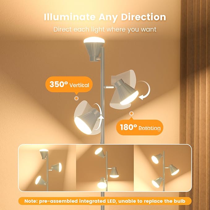 SIBRILLE 36W LED Tree Floor Lamp, Dimmable Tall Standing Lamp